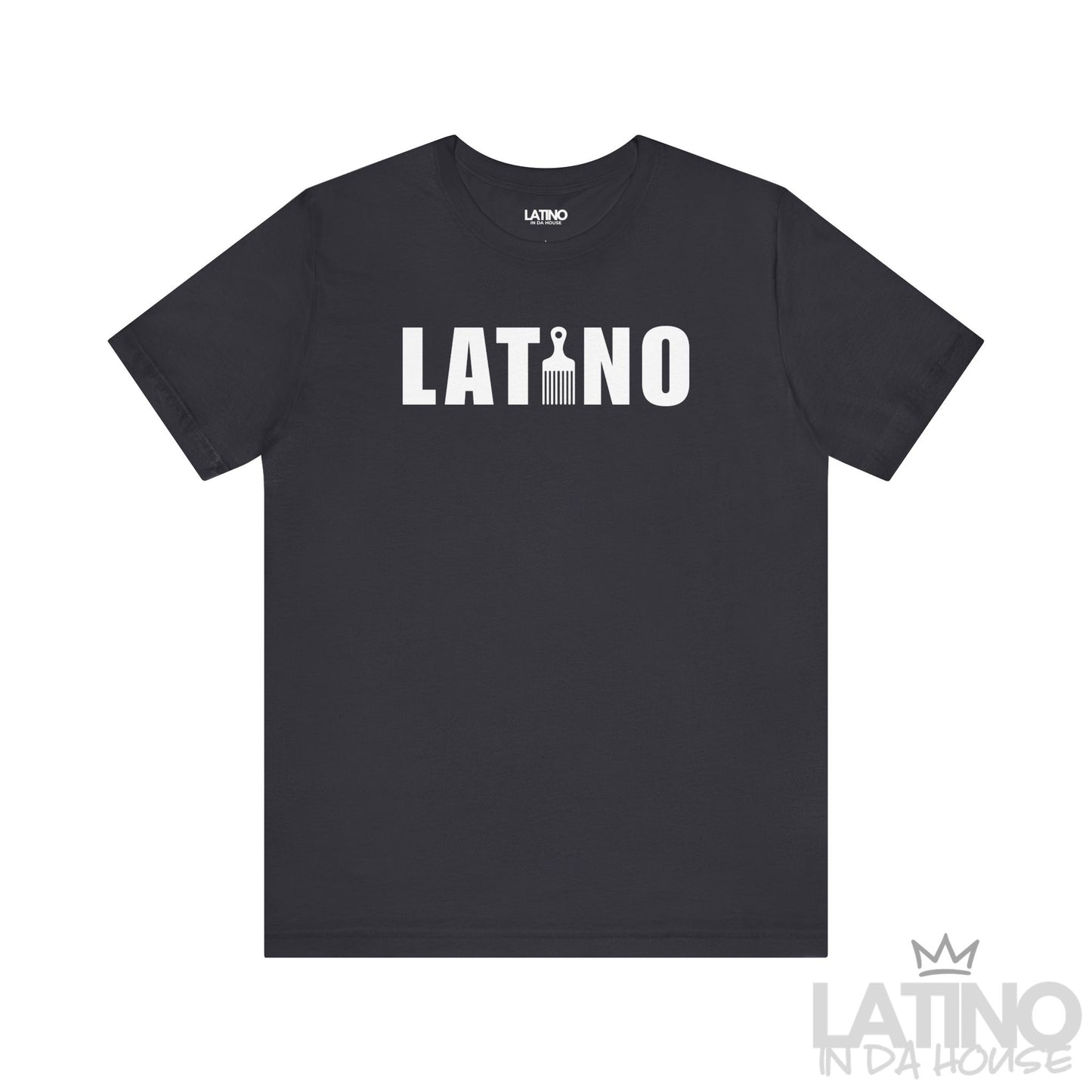 Dark Grey AFRO LATINO Graphic Tee featuring cultural pick comb design. 
Latino In Da House 