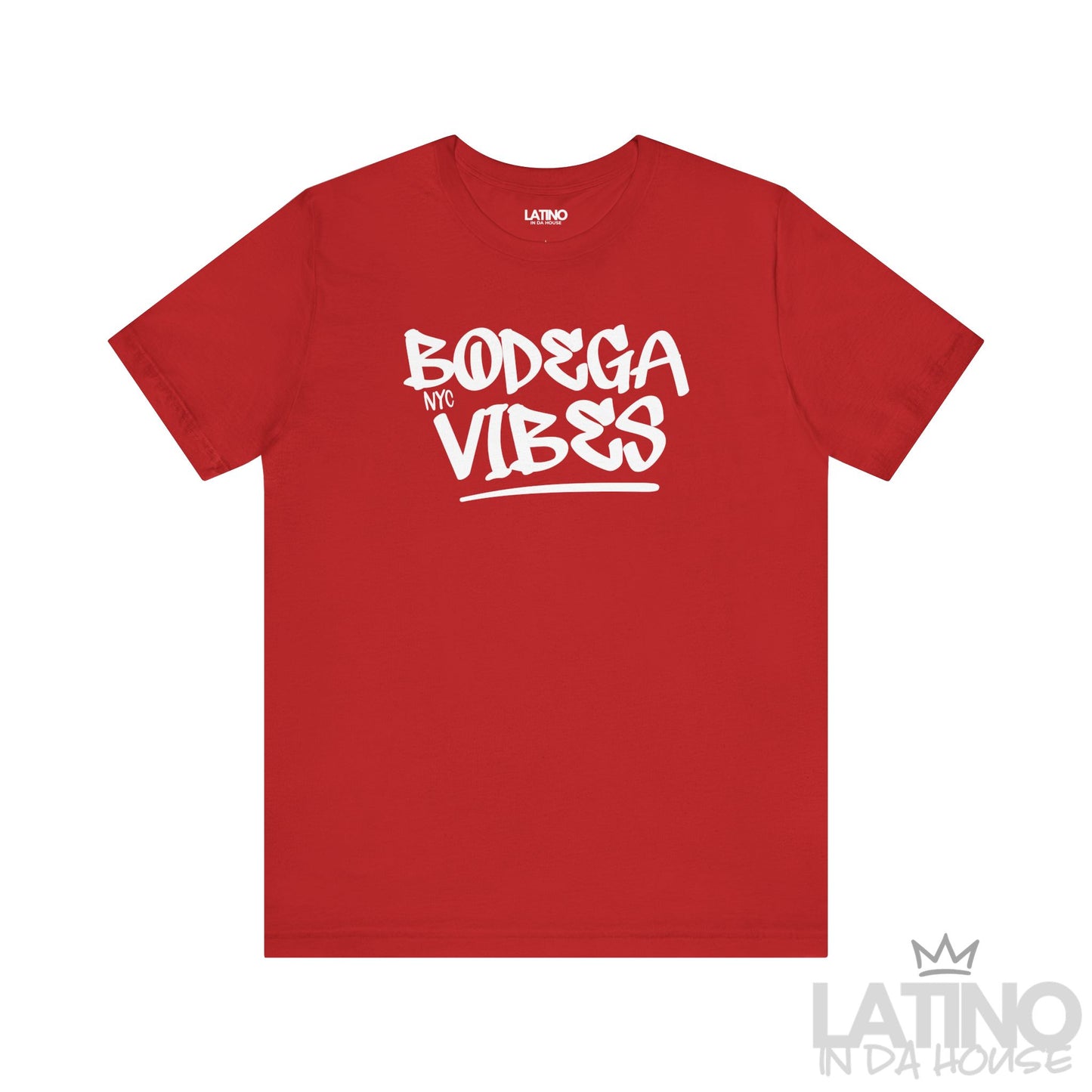 Bodega Vibes T-Shirt in Red — NYC graffiti style graphic, unisex fit by Latino In Da House.