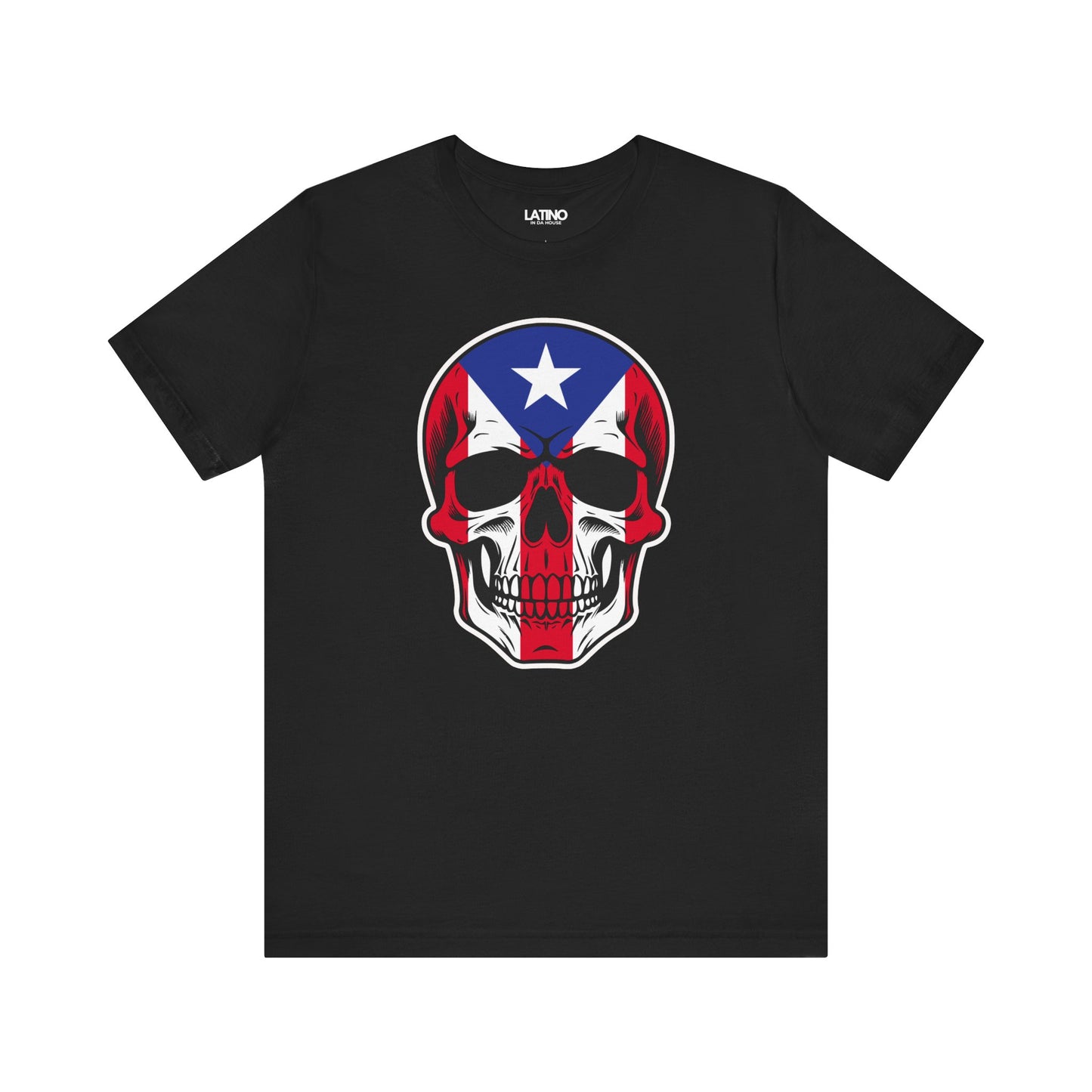 Boricua Skull Flag Black T-Shirt. Latino In Da House
