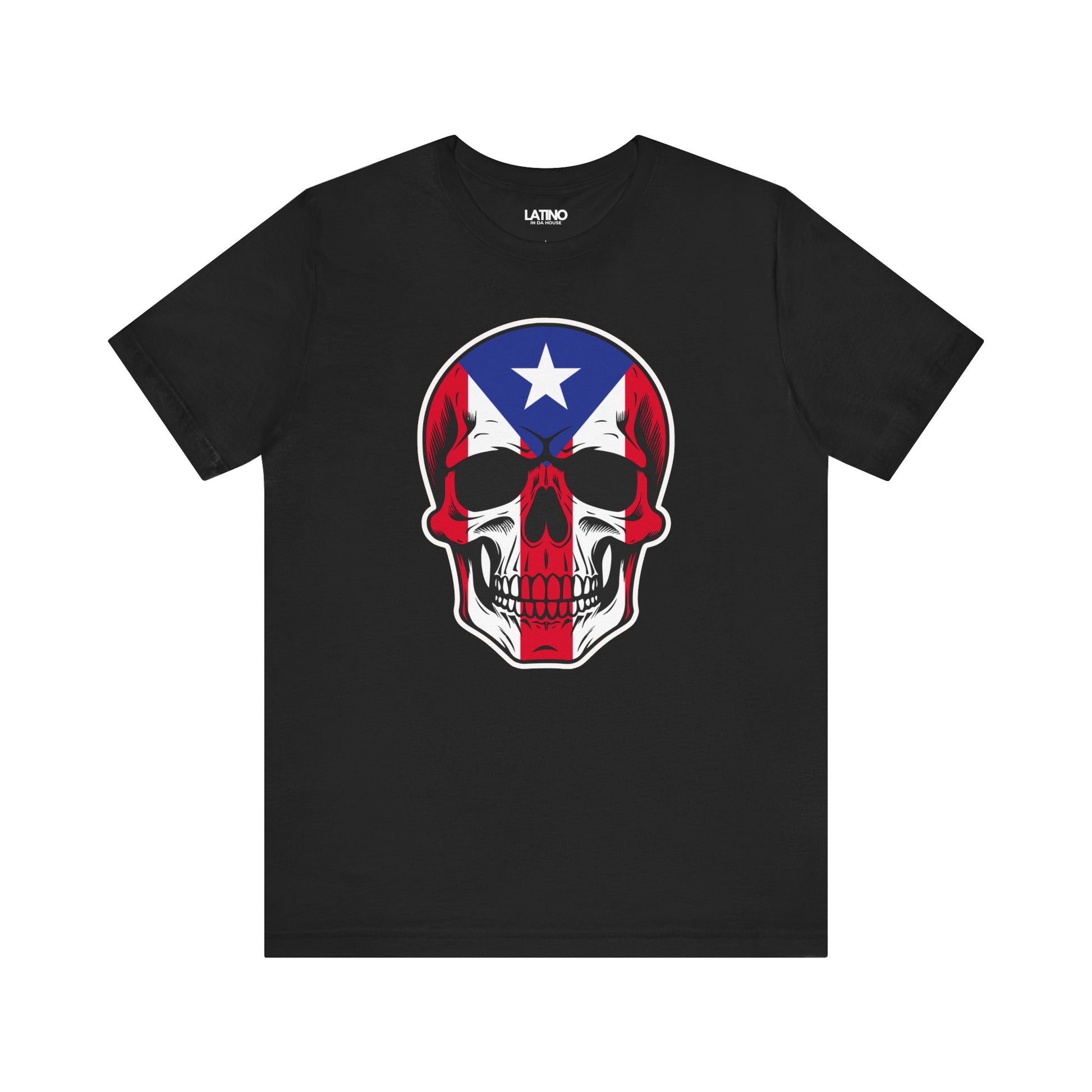 Boricua Skull Flag Black T-Shirt. Latino In Da House