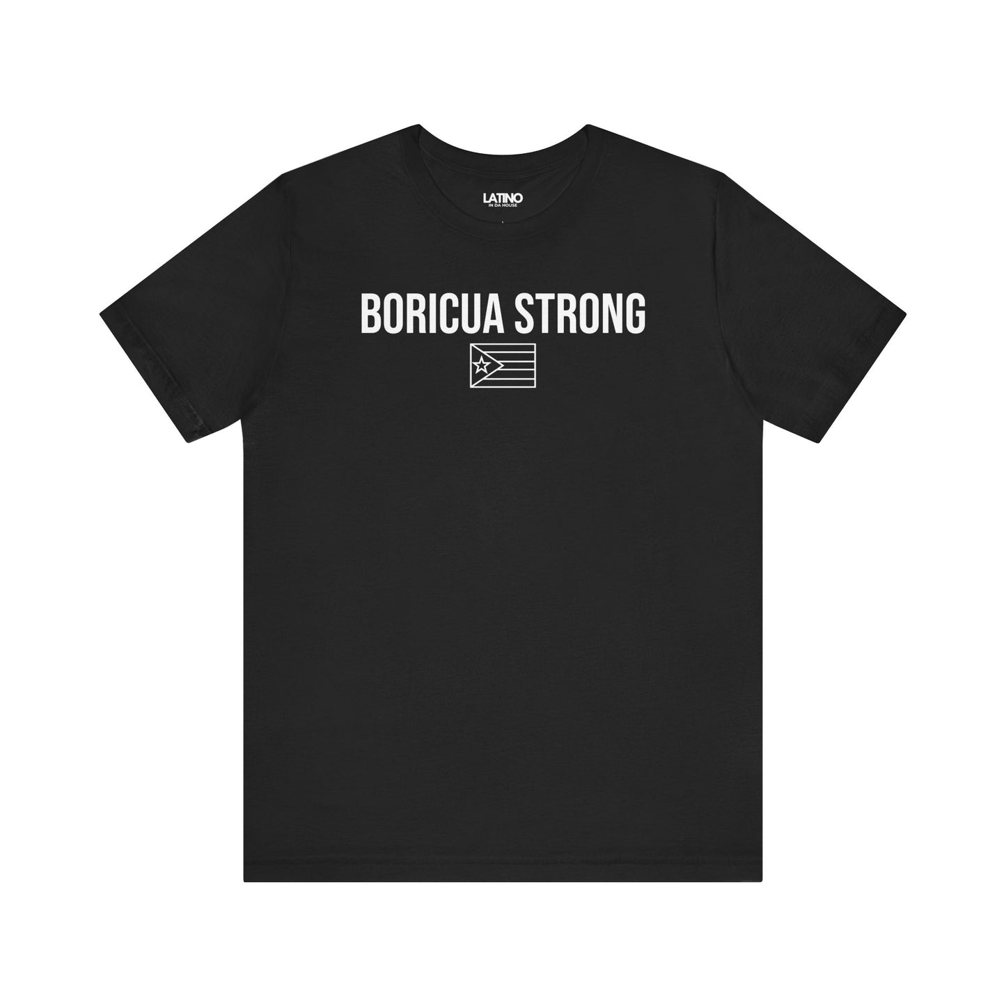 Black Boricua Strong T-shirt with simple
Puerto Rican flag design - Latino In Da
House