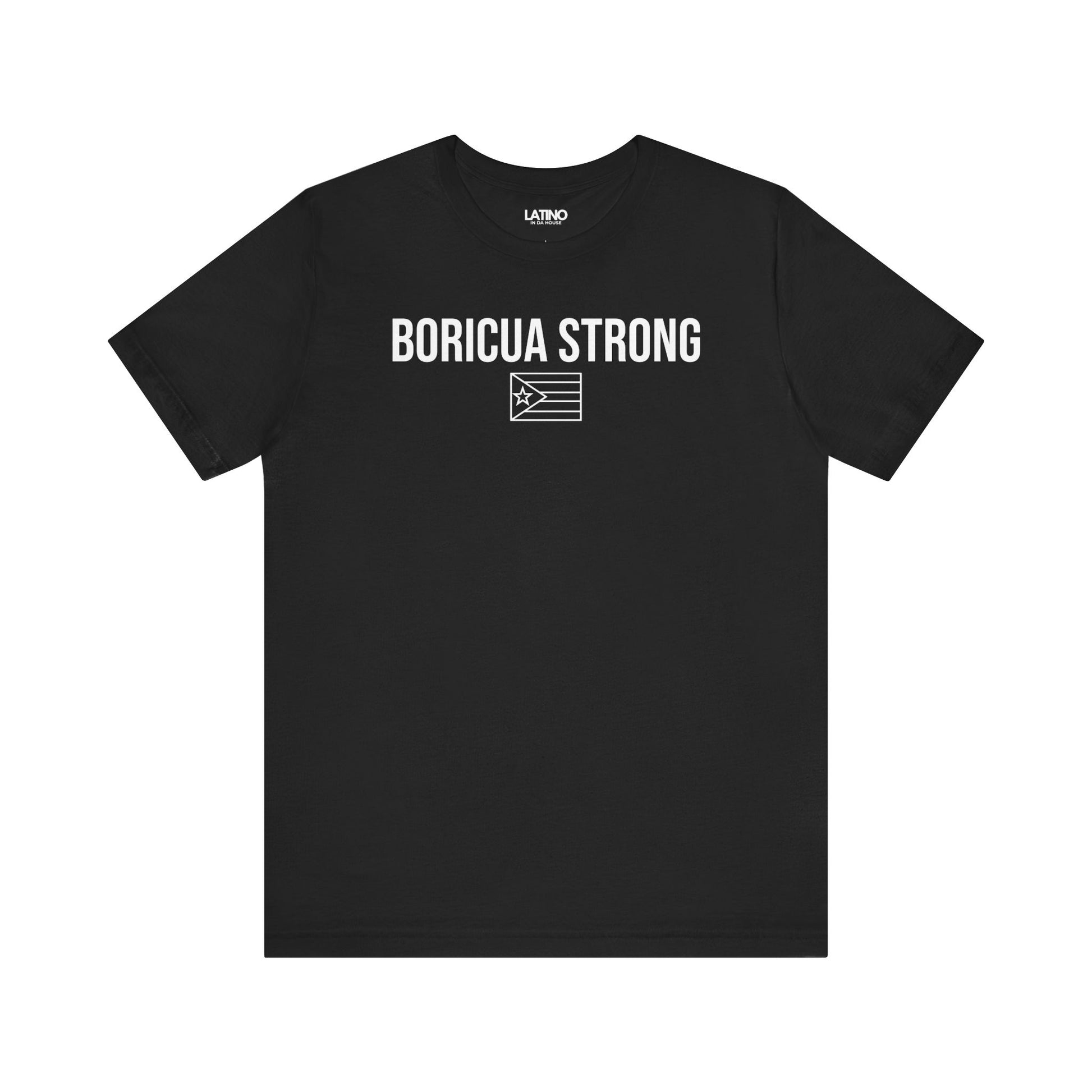 Black Boricua Strong T-shirt with simple
Puerto Rican flag design - Latino In Da
House
