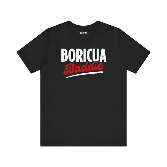 BORICUA BADDIE black t-shirt paired with a playful Baddie script for the perfect mix of fierce and cute. Latino In Da House