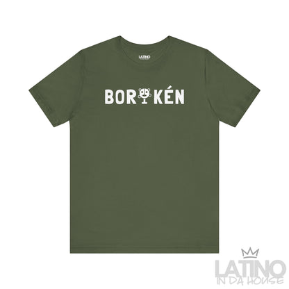 BORIKÉN T-Shirt in Military Green — white print with Taíno petroglyph detail. Latino In Da House