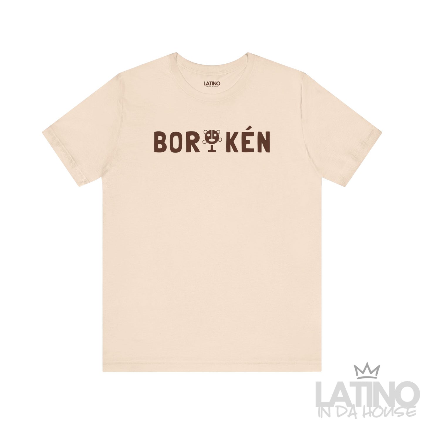 BORIKÉN T-Shirt in Soft Cream — brown print design with Taíno symbol. Latino In Da House 