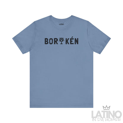 BORIKÉN T-Shirt in Steel Blue — black text and Taíno symbol print. Latino In Da House