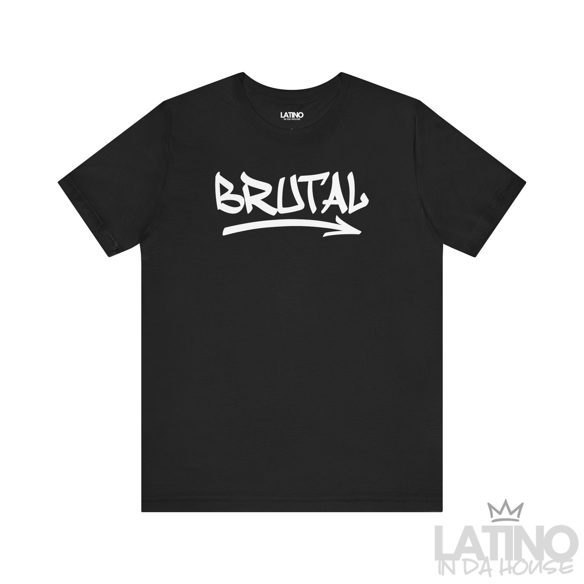 BRUTAL graffiti t-shirt in black with bold white lettering. Latino In Da House
