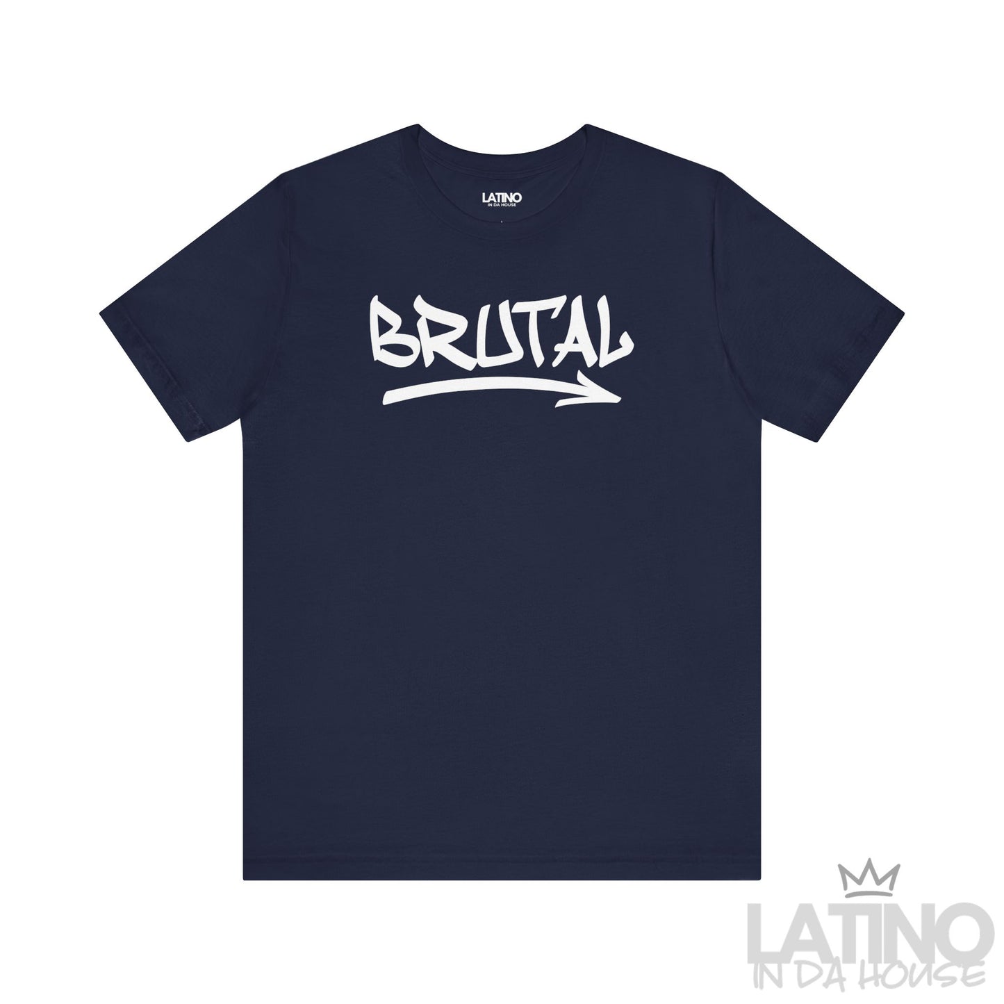 BRUTAL graffiti t-shirt in navy blue with white lettering. Latino In Da House