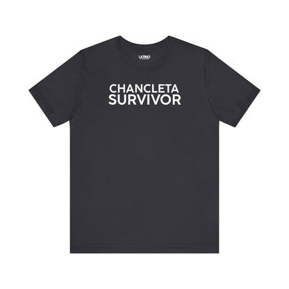 Chancleta Survivor T-Shirt in Dark Grey - Latino humor tee celebrating childhood memories. Latino In Da House