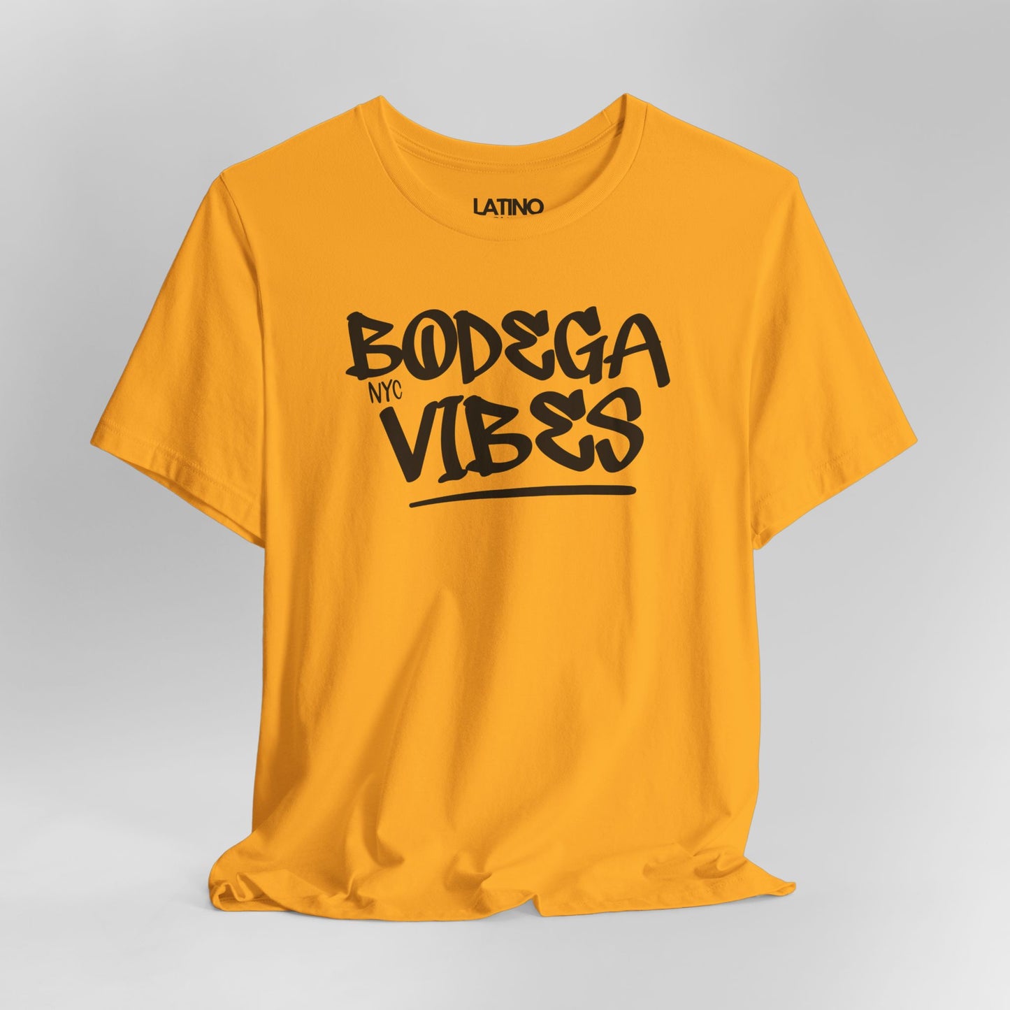 Close Up Bodega Vibes T-Shirt in Gold Yellow - bold NYC bodega vibes graphic, unisex tee. Latino In Da House