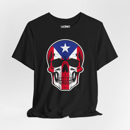 Close Up Boricua Skull Flag Black T-Shirt. Latino In Da House