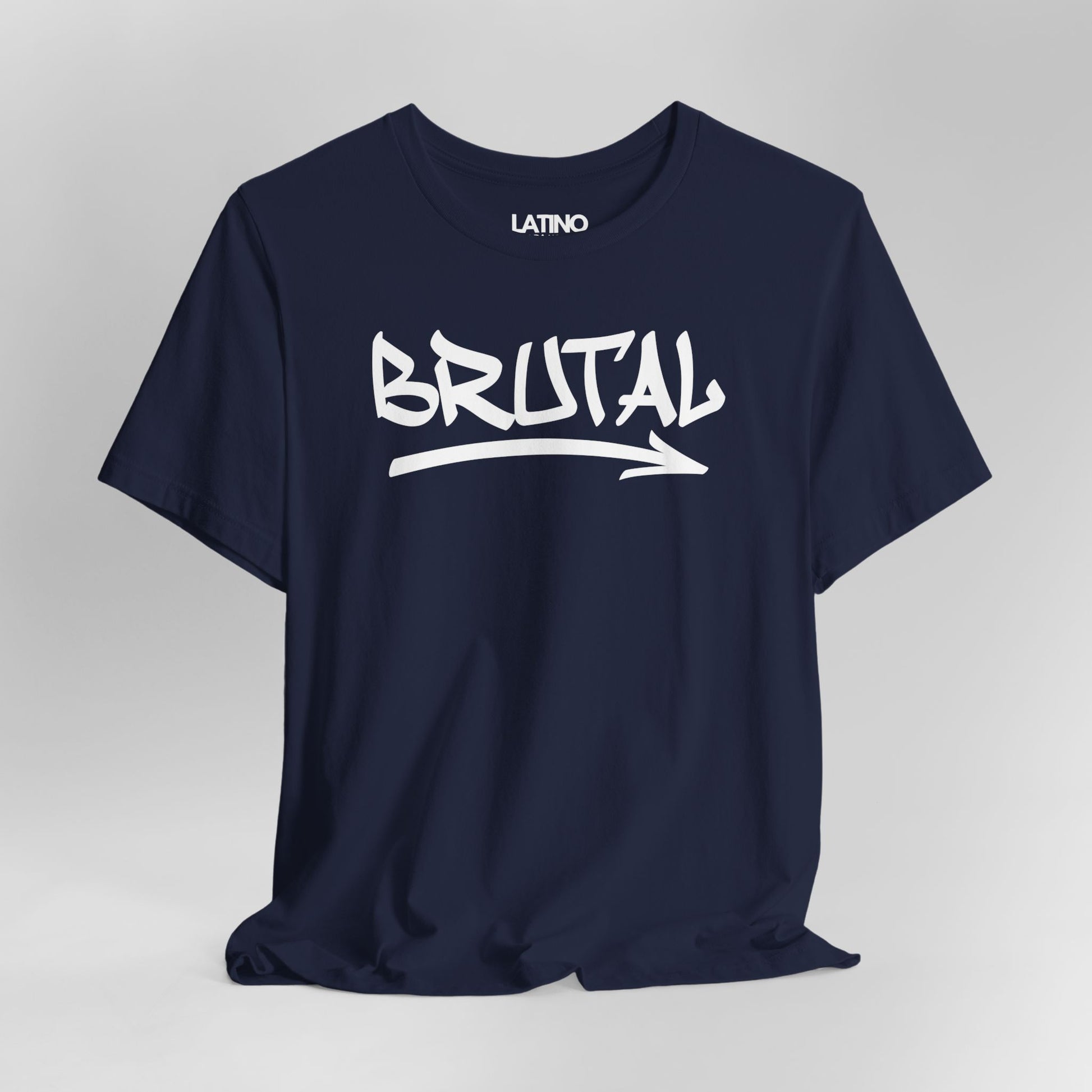 Close Up BRUTAL graffiti t-shirt in navy blue with bold white lettering. Latino In Da House