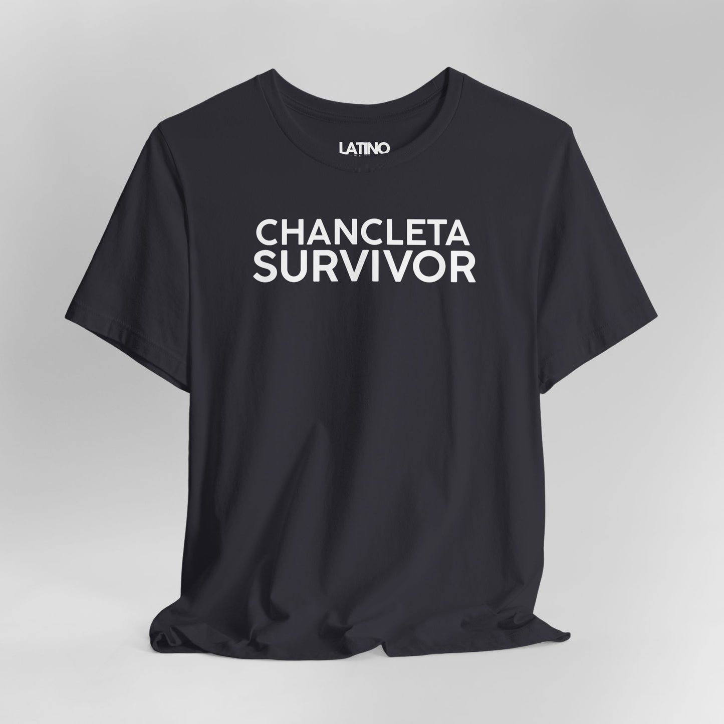 Close Up Chancleta Survivor T-Shirt in
Heather Grey - Latino humor tee
celebrating childhood memories. Latino In Da House