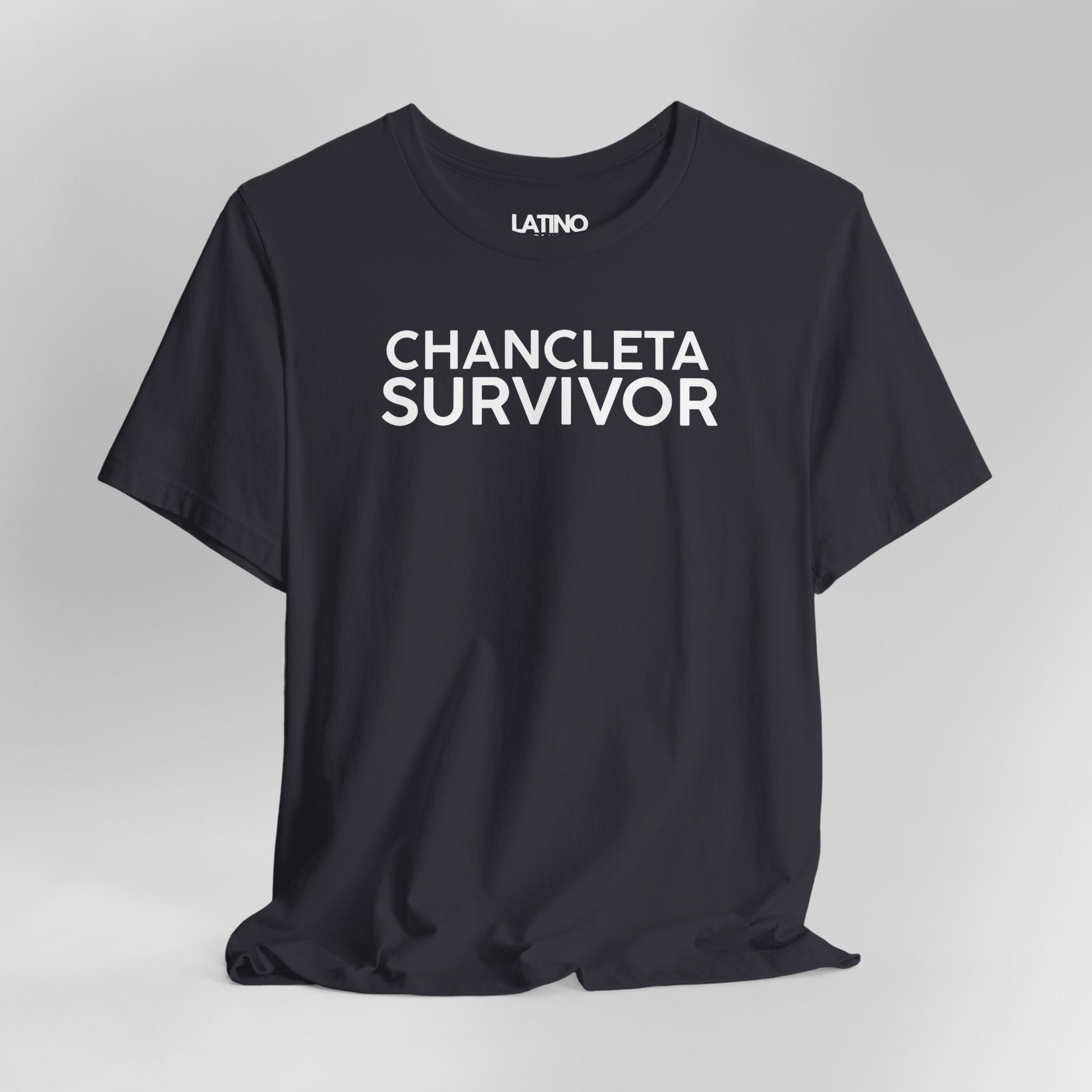Close Up Chancleta Survivor T-Shirt in
Heather Grey - Latino humor tee
celebrating childhood memories. Latino In Da House
