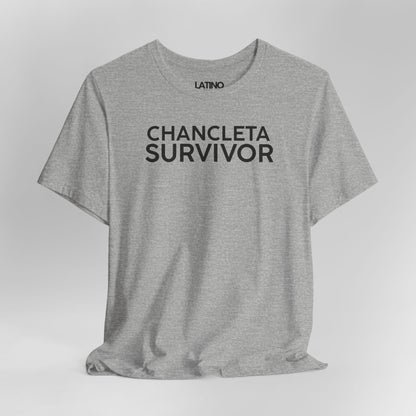 Close Up Chancleta Survivor T-Shirt in
Heather Grey - Latino humor tee
celebrating childhood memories. Latino In Da House