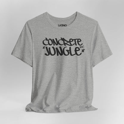 Close Up Concrete Jungle NYC t-shirt in heather grey with black print. Latino In Da House
