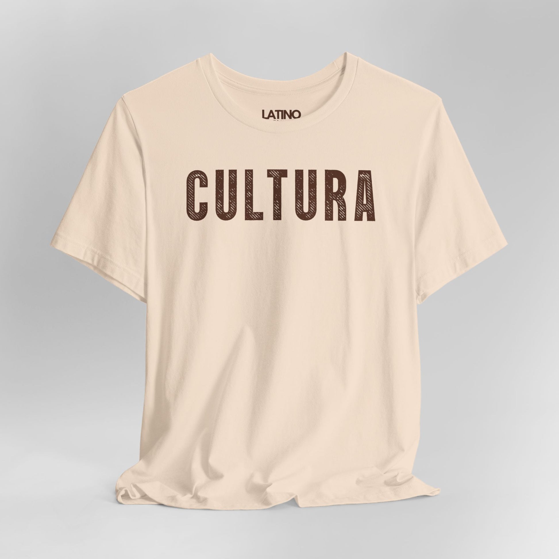 Close Up Soft Cream Cultura Latino distressed black tee. Latino In Da House