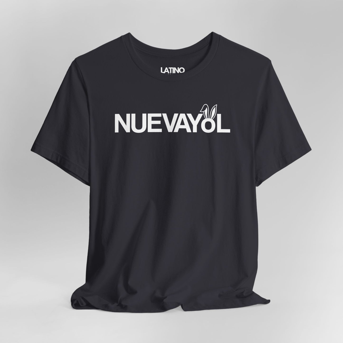 Close Up Latino NUEVAYoL T-Shirt in Dark Grey with bunny ears. Latino In Da House