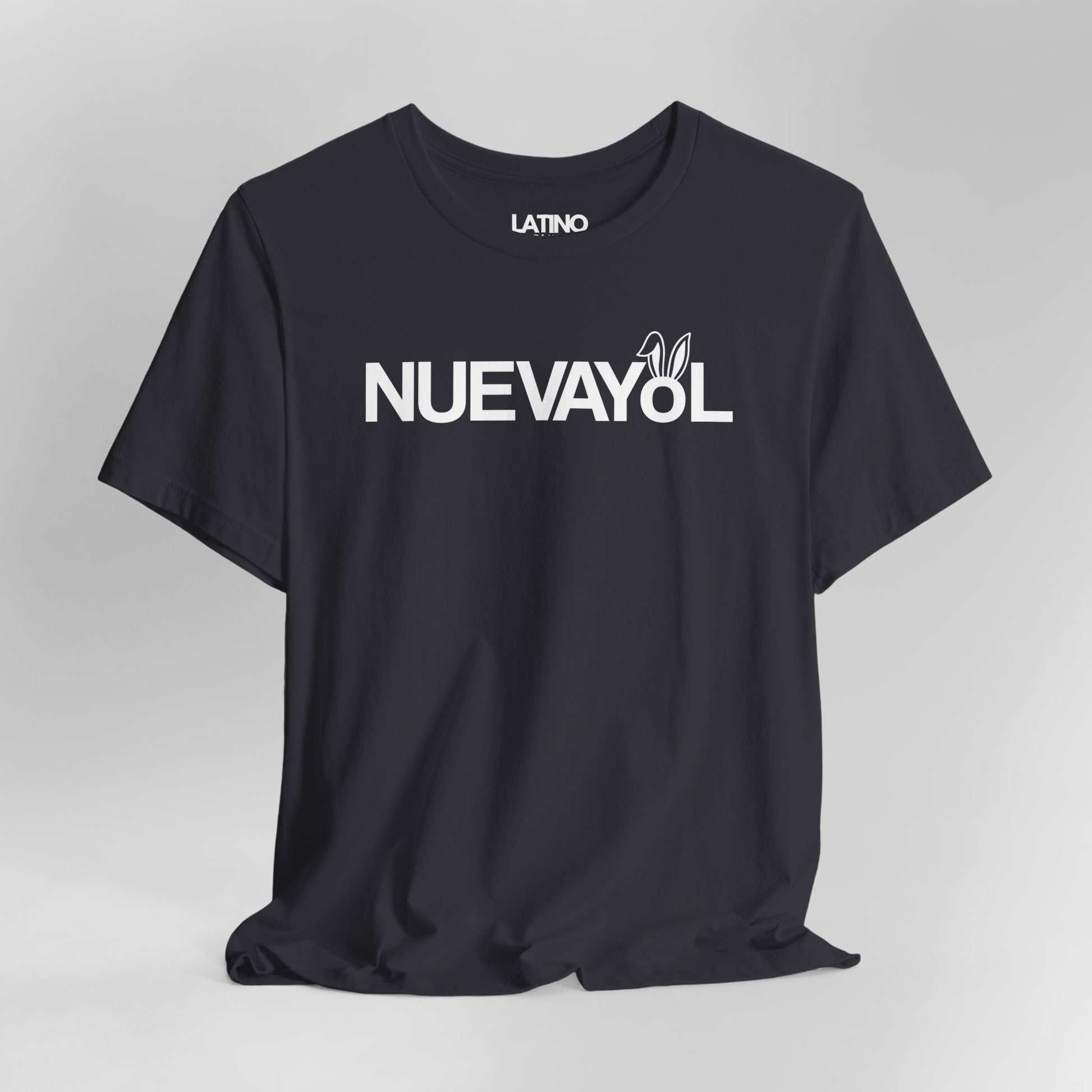 Close Up Latino NUEVAYoL T-Shirt in Dark Grey with bunny ears. Latino In Da House
