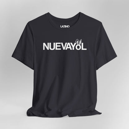 Close Up Latino NUEVAYoL T-Shirt in Dark Grey with bunny ears. Latino In Da House