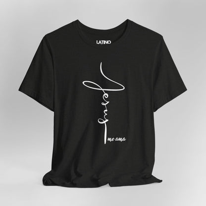 Close Up Jesus Me Ama Spanish Faith Black Heather T-Shirt. Latino In Da House 