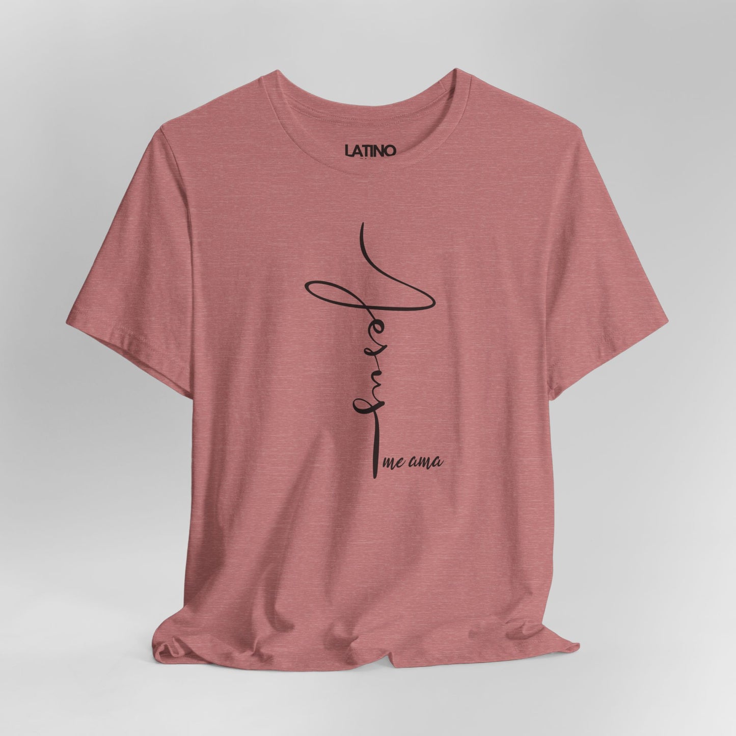 Close Up Jesus Me Ama Spanish Faith Muave Heather T-Shirt. Latino In Da House 
