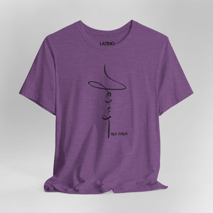 Close Up Jesus Me Ama Spanish Faith Purple Heather T-Shirt. Latino In Da House 