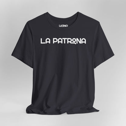 Close Up La Patrona Latina Boss dark grey t-shirt. Latino In Da House