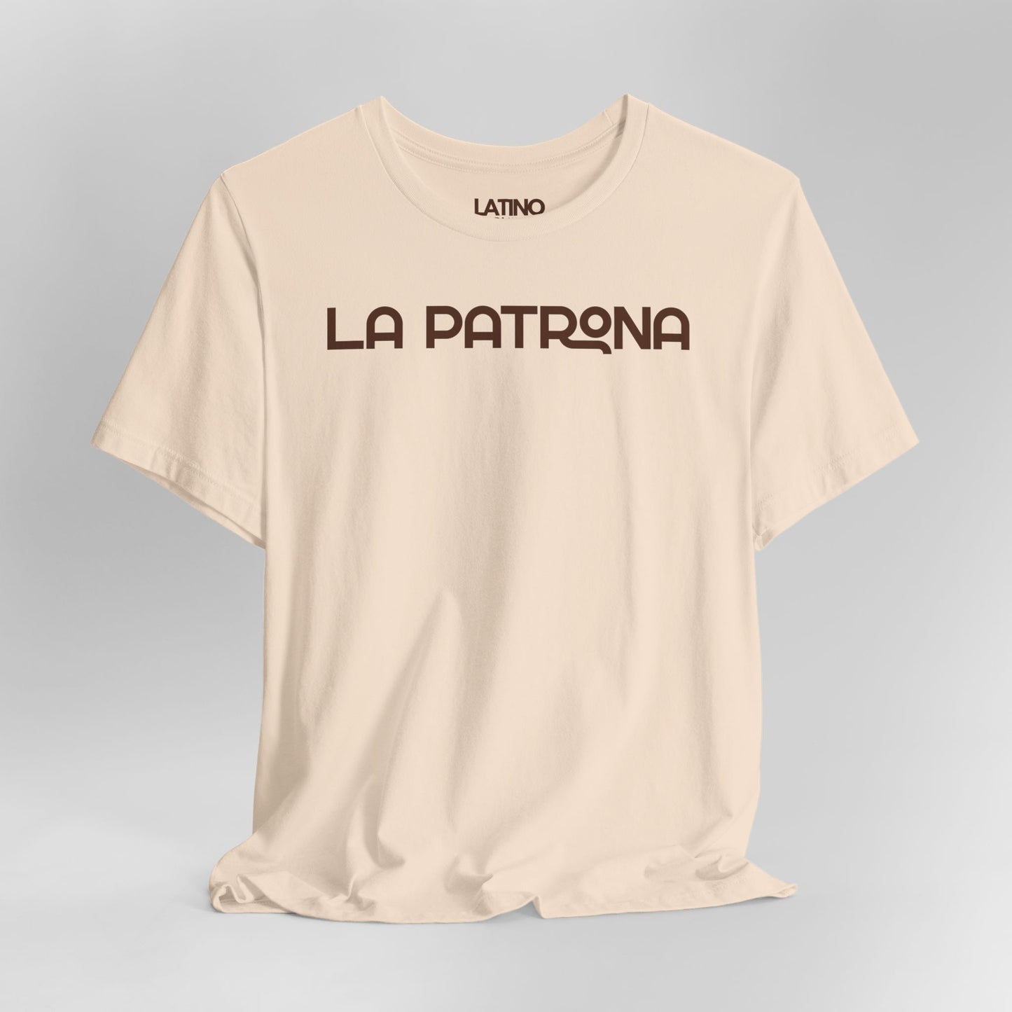 Close Up La Patrona Latina Boss soft cream t-shirt. Latino In Da House
