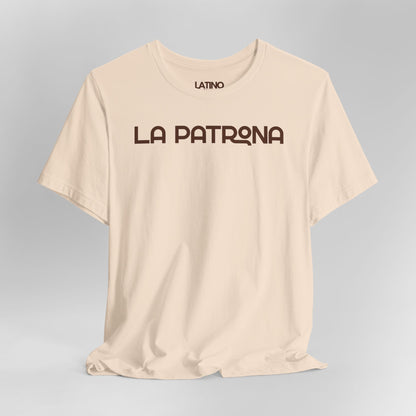 Close Up La Patrona Latina Boss soft cream t-shirt. Latino In Da House