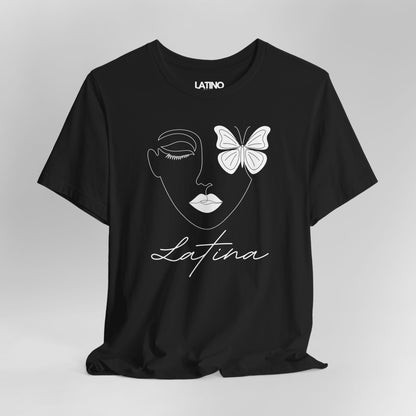 Close Up Latina Butterfly "Mariposa" black t-shirt. Latino In Da House 