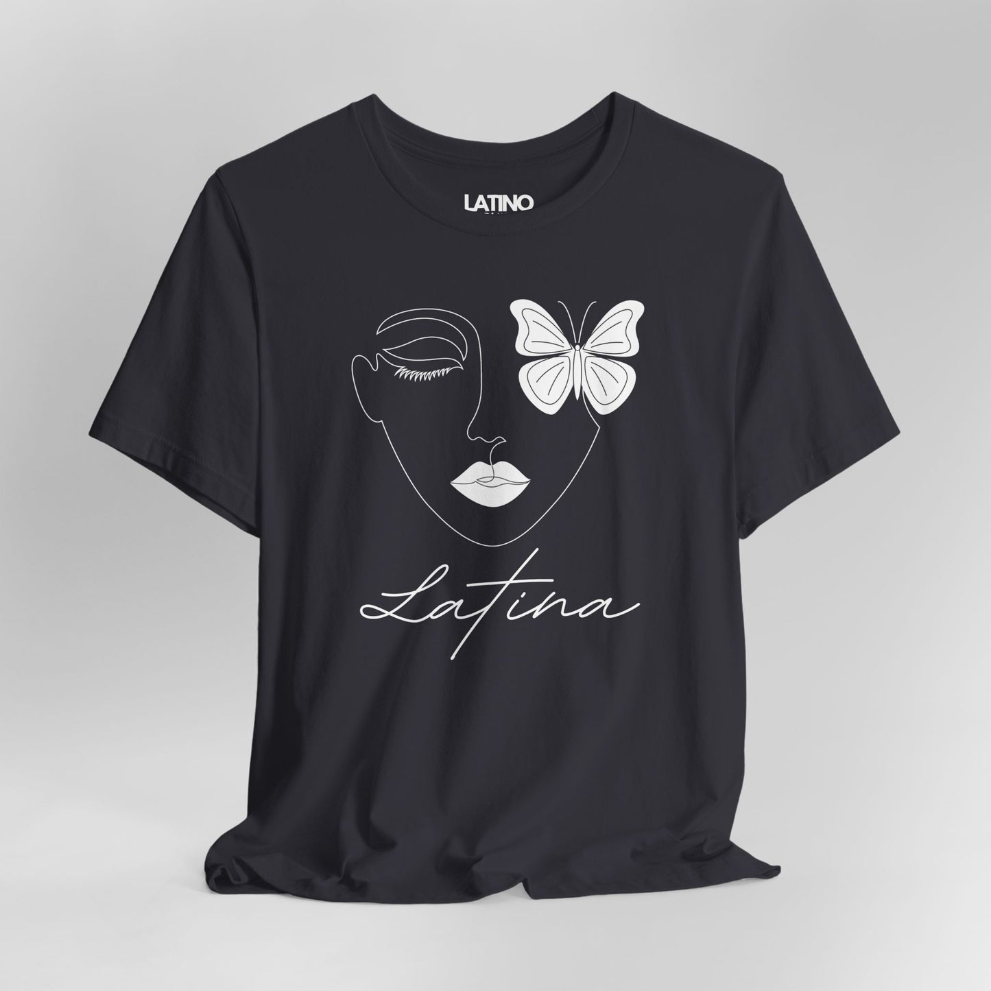 Close Up Latina Butterfly "Mariposa" dark grey t-shirt. Latino In Da House 