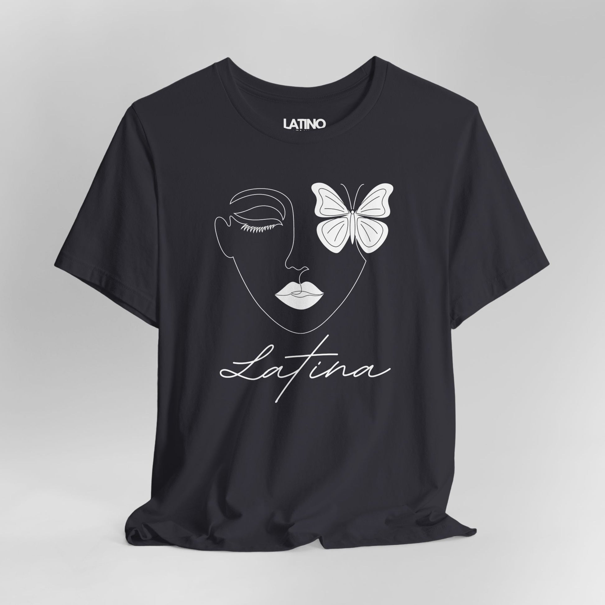 Close Up Latina Butterfly "Mariposa" dark grey t-shirt. Latino In Da House 