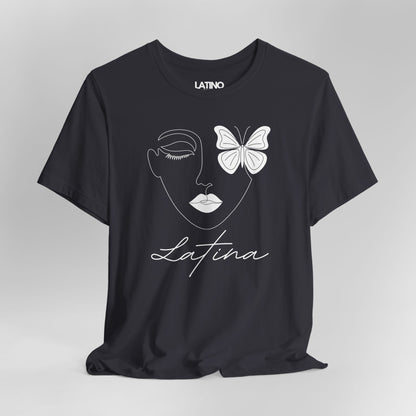 Close Up Latina Butterfly "Mariposa" dark grey t-shirt. Latino In Da House 