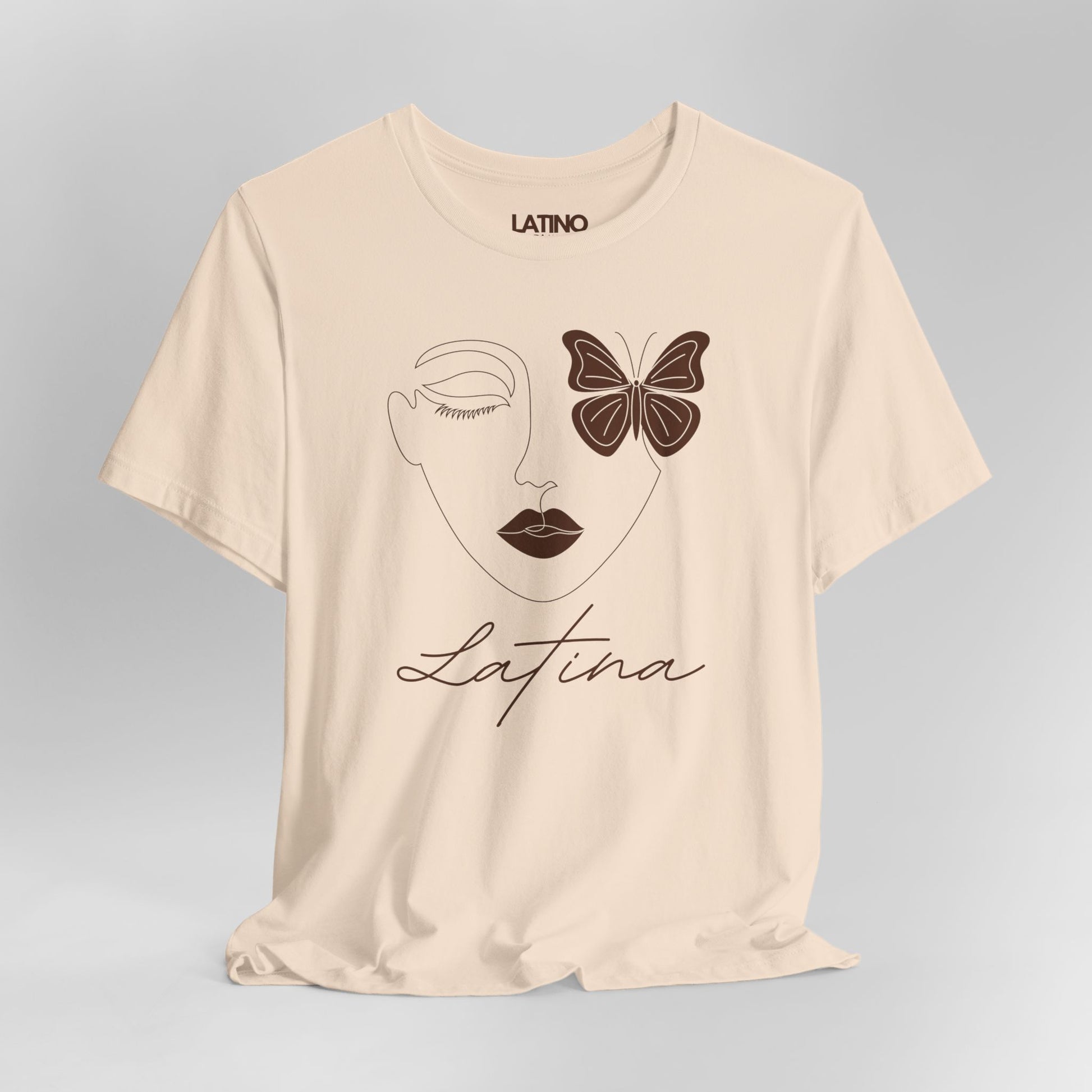 Close Up Latina Butterfly "Mariposa" soft cream t-shirt. Latino In Da House 