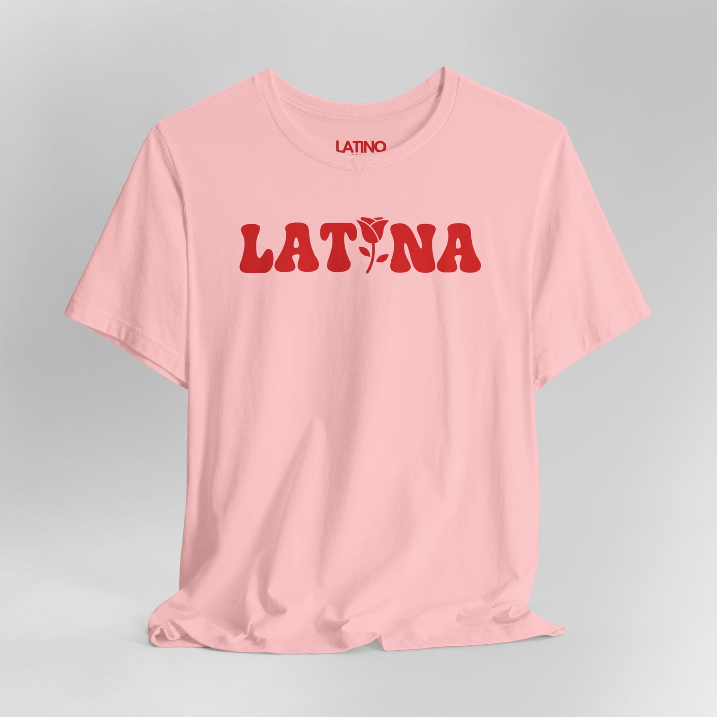 Close Up Latina Flor pink t-shirt. Latino In Da House