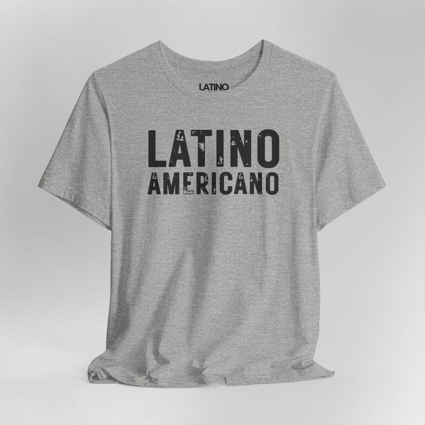 Close Up Latino Americano distressed heather grey t-shirt. Latino In Da House