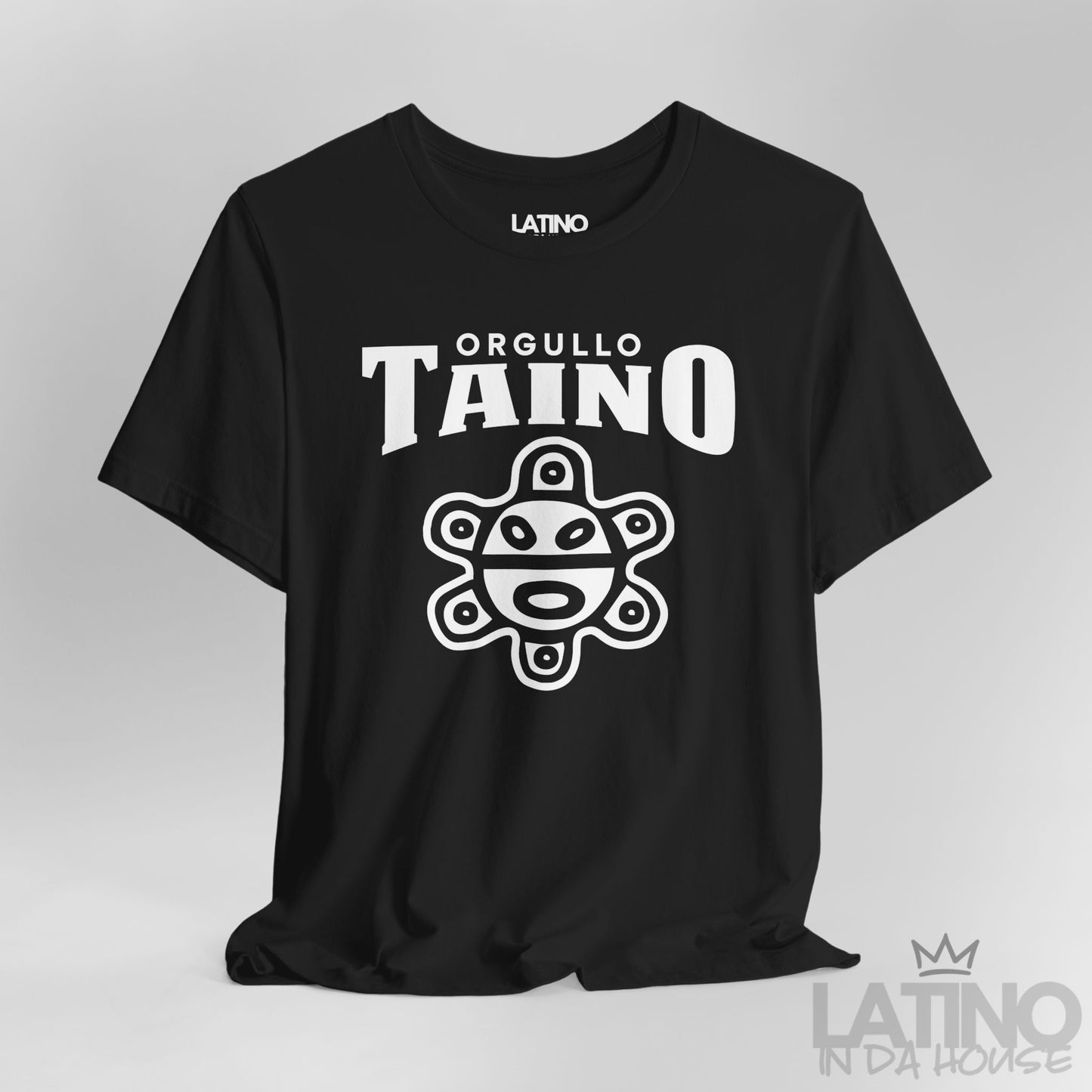 Close Up Orgullo Taíno Classic T-Shirt in Black — front hero design with white Taíno symbol and text. Latino In Da House 