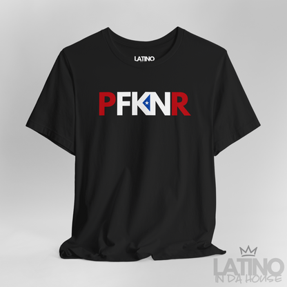 Close-up of PFKNR design showing the Puerto Rican triangle and star inside the K. Latino In Da House