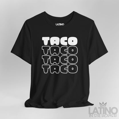 Close Up Taco T-Shirt in black with white bold lettering — perfect for taco lovers. Latino In Da House 