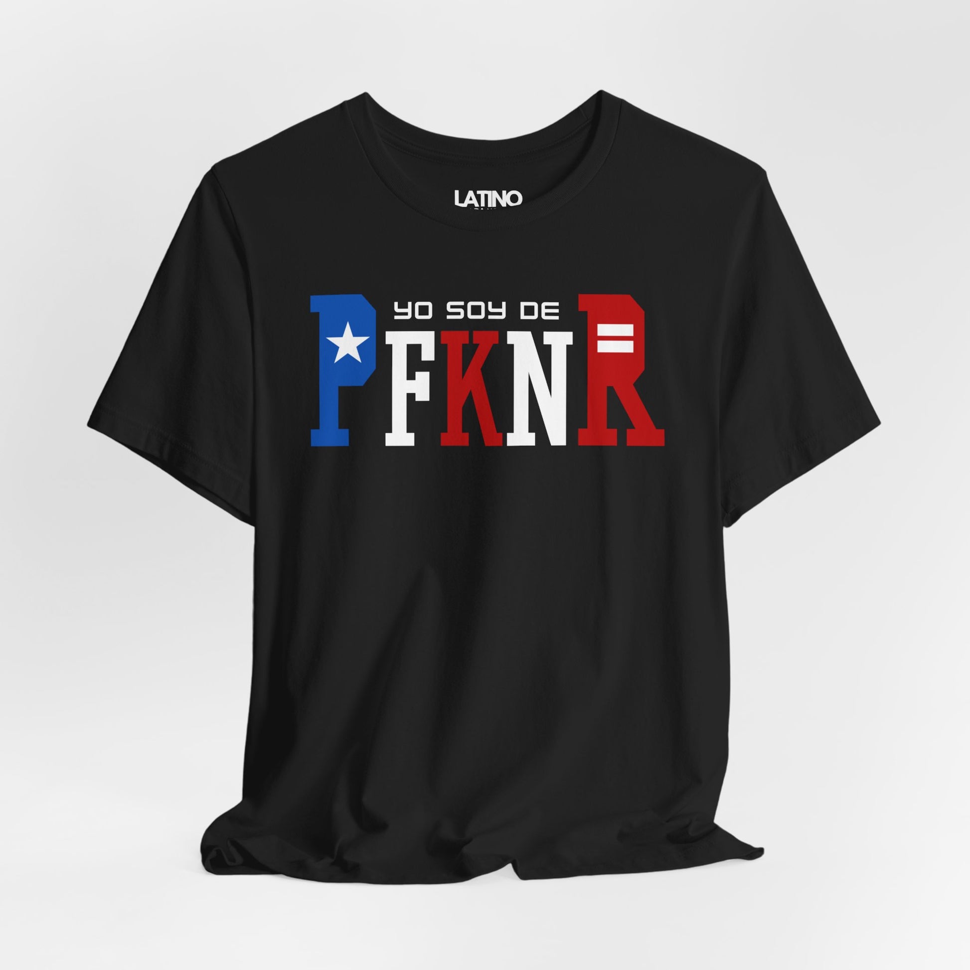 Close Up Yo Soy De PFKNR Black T-Shirt. Latino In Da House