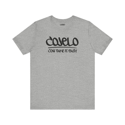 Cojelo Con Take It Easy t-shirt in heather grey with black graffiti lettering. Latino In Da House