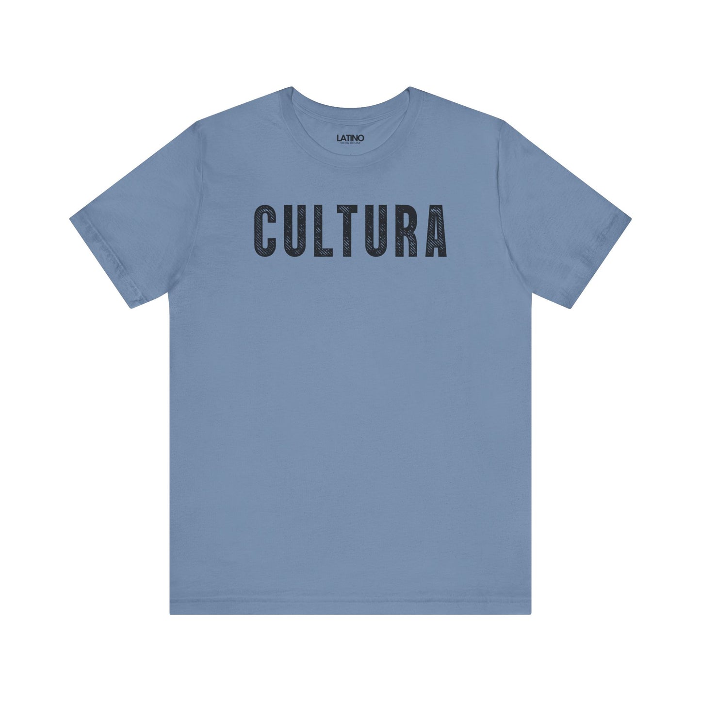 Steel Blue Cultura Latino distressed black tee. Latino In Da House