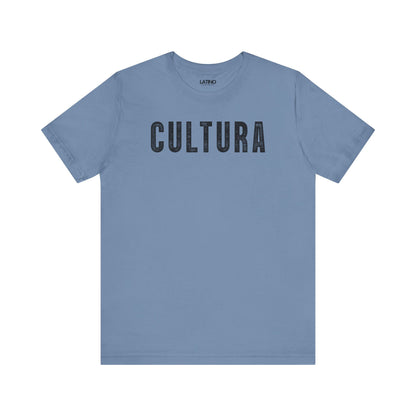 Steel Blue Cultura Latino distressed black tee. Latino In Da House