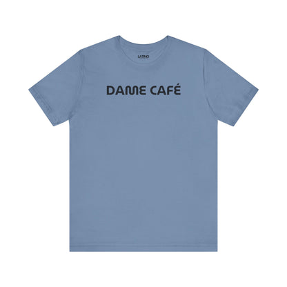 Dame Café T-Shirt in steel blue with minimalist white print - Latino In Da House
