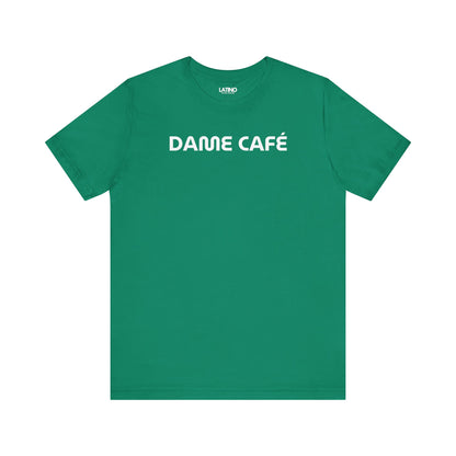 Dame Café T-Shirt in kelly green with minimalist white print - Latino In Da House