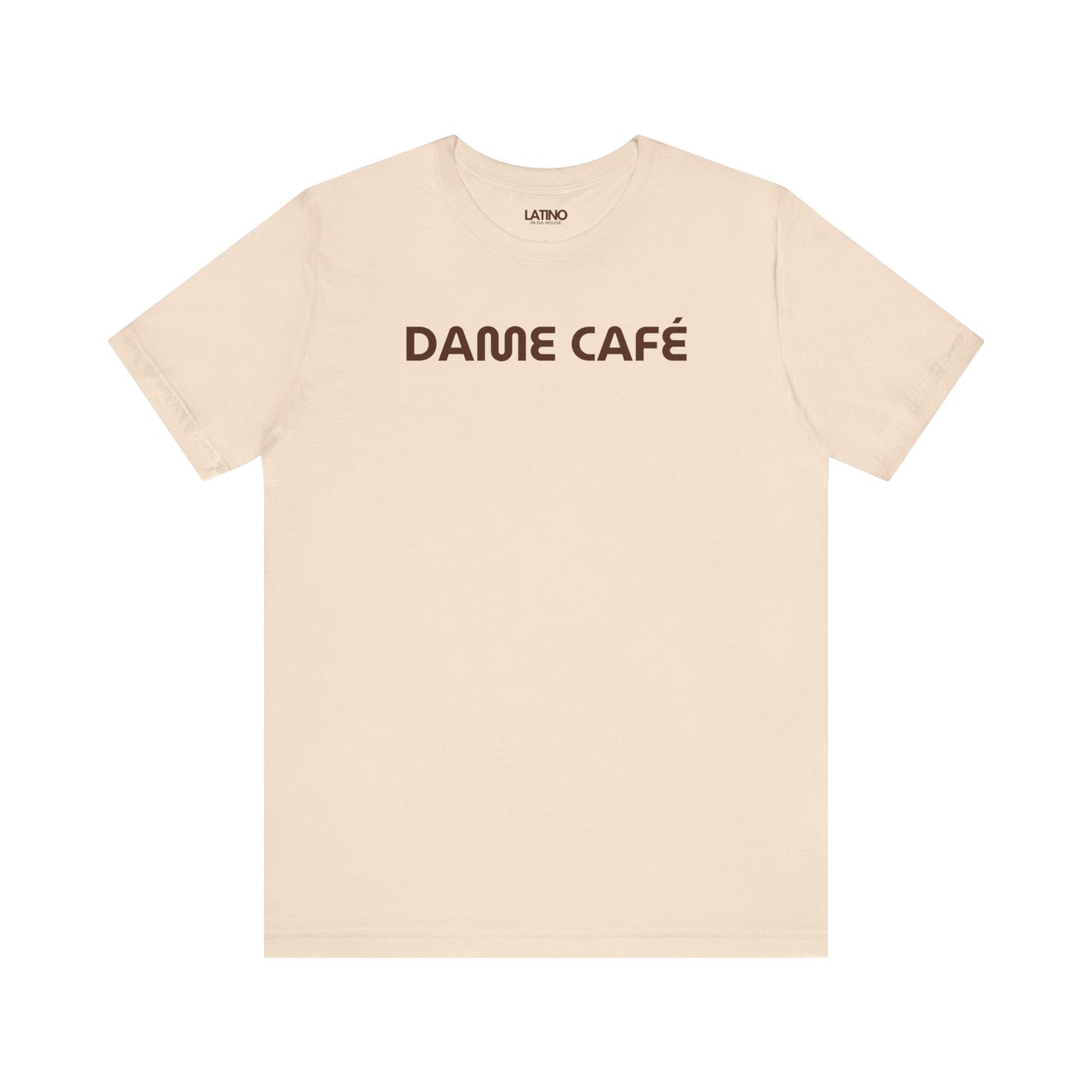 Dame Café T-Shirt in soft cream with minimalist white print - Latino In Da House