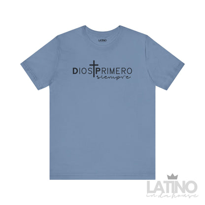Dios Primero Siempre Faith T-Shirt in steel blue with cross design – Latino In Da House