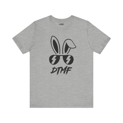 Heather Grey DTMF T-Shirt featuring bold bunny ears and lightning sunglasses design - Latino In Da House