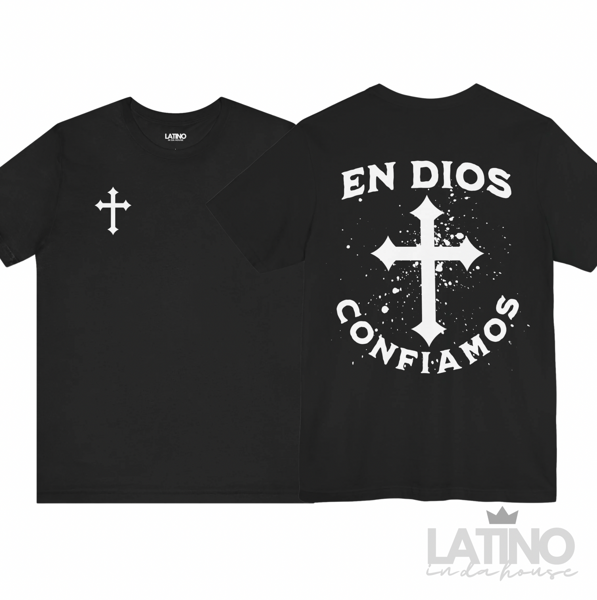 En Dios Confiamos Faith T-Shirt in black with cross design – Latino In Da House